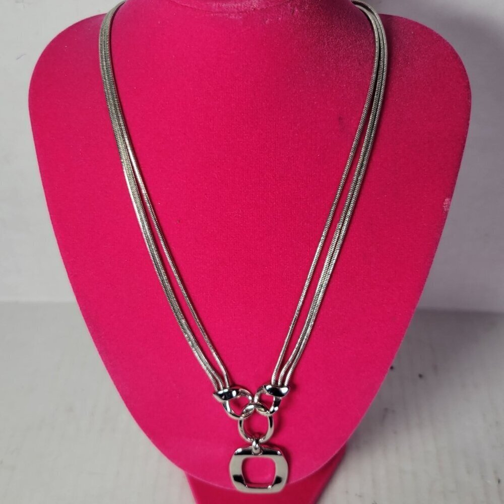 Lia Sophia Silver-Tone Modest Geometric Double Chain Geometric Pendant Necklace